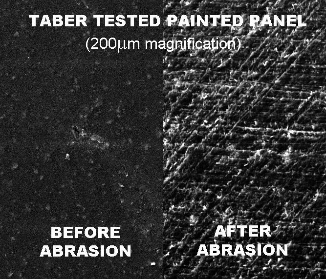 Taber Test Before & After Abraser (Painted Panel)
